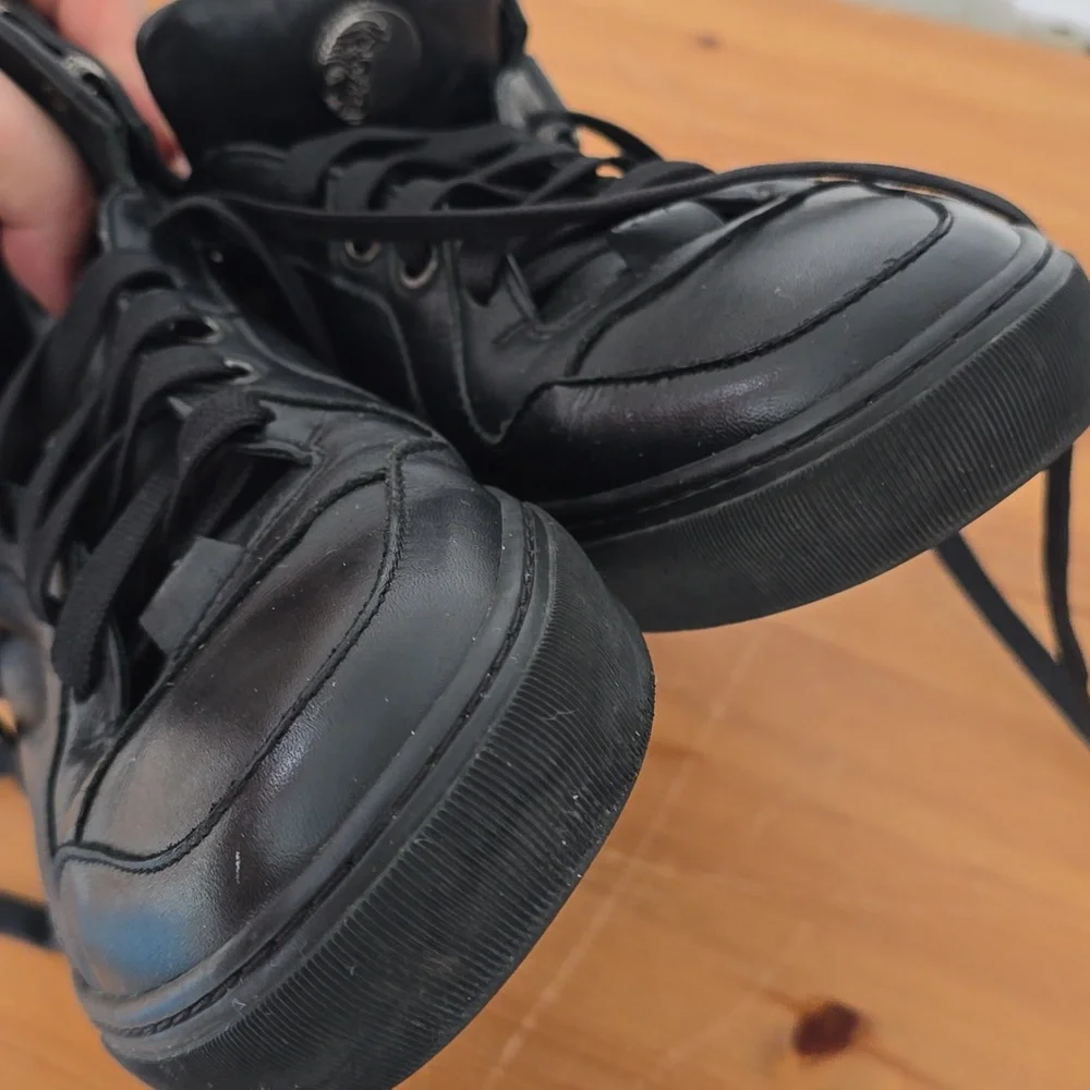 Versace Collection Black Leather Medallion High Top Sneakers Size 41 - Picture 9 of 13